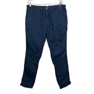 E.T.A Mens Linen Chino Pants Slim Fit Drawstring Waist Slash Pockets Navy Sz 36*